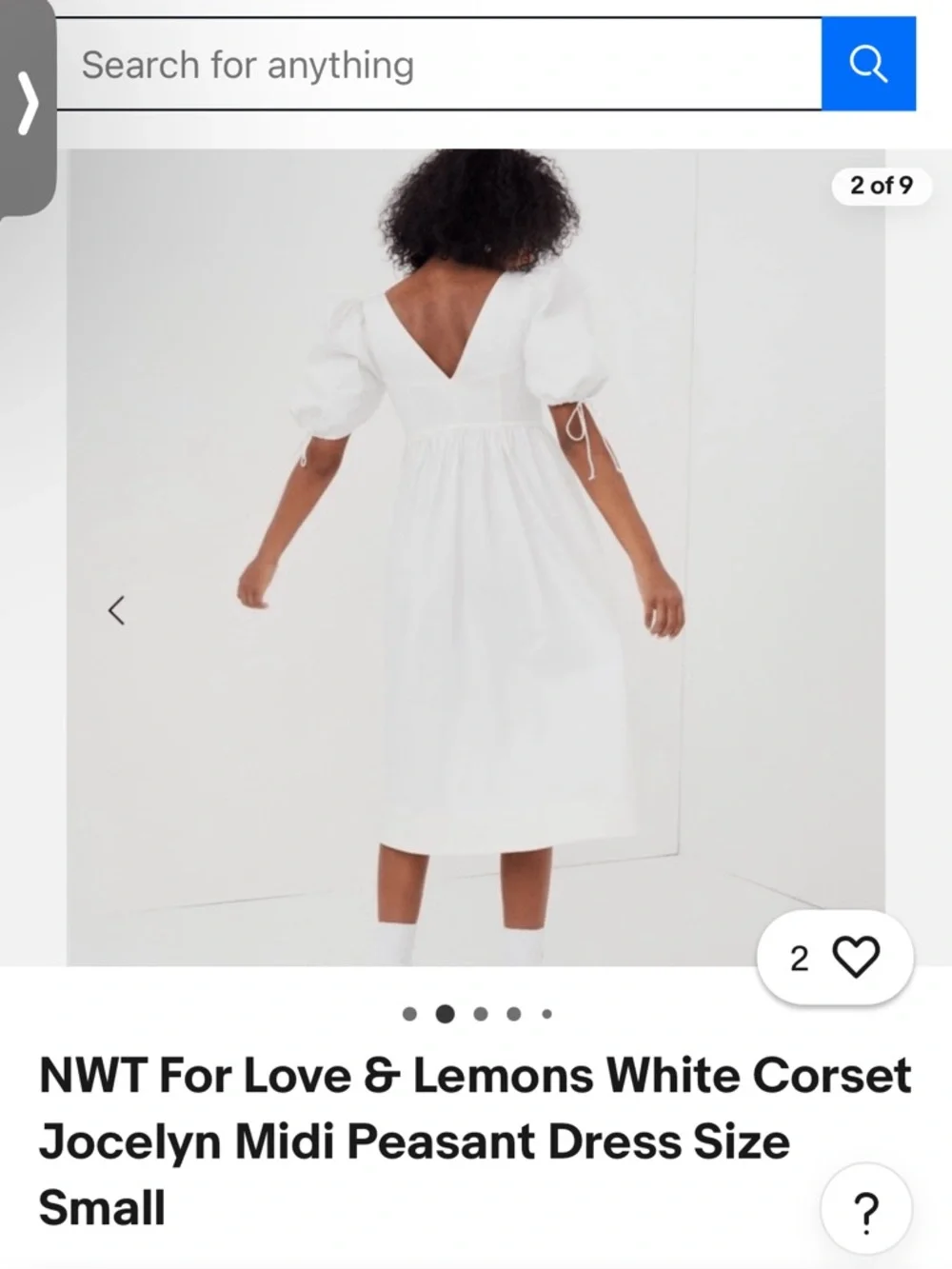 For Love & Lemons White V‑Neck Puff Sleeve Midi Dress - Picture 2 of 9